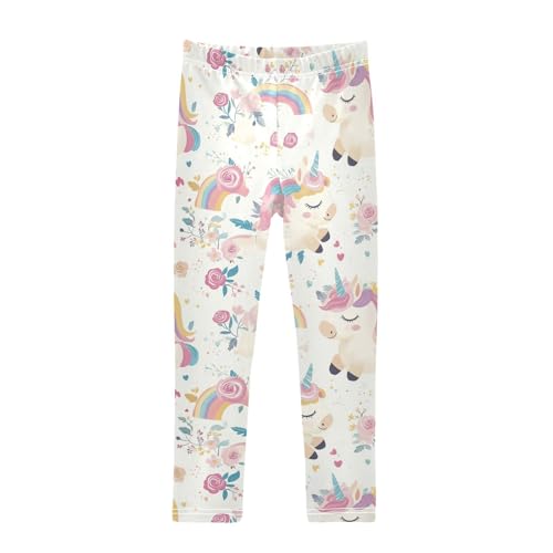 Cute Unicorn Girls' Leggings Toddler Doodles Rainbow Roses Kids Yoga Pants Dance Active Tights 7-8T