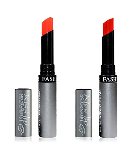Image of Fashion Colour Kiss Lip No Transfer Lipstick, Waterproof, Smudgeproof, Long Lasting Combo (Orange & Dark Red)