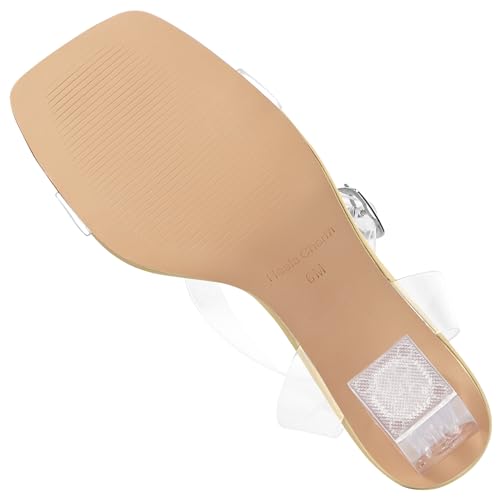 Image of Women's Clear Chunky Block Heeled Sandals 3.74 Inches Open Toe Ankle Strap Block High Heel Sandal Dress Dancing Sandals Daily Work Party Shoes