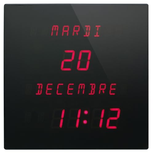 Stab High Tech Parts Horloge Calendrier Murale à LED Rouges CT2828R– Excellente lisibilité – Repérage Rapide et Simple – Affichage Jours/Mois en Toutes Lettres...