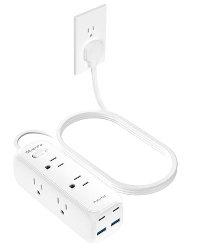 Olcorife Flat Plug Power Strip with 6 AC Outlets 4 USB Ports, 2000 Joules Surge Protector, 3FT Flat...
