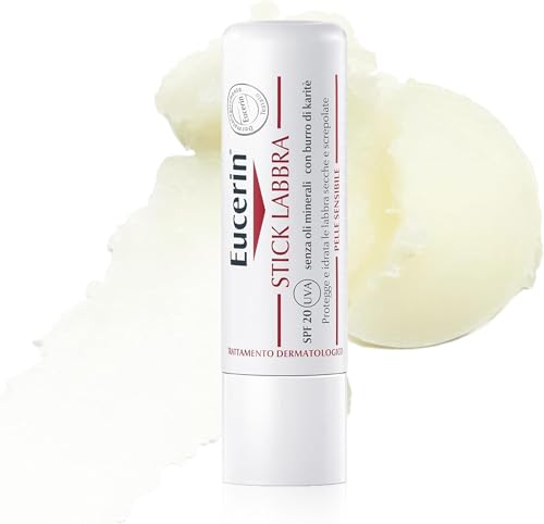 Eucerin pH5 Stick Labbra Protezione Attiva 4.8 g, Balsamo labbra riparatore SPF 20 con Burro di Karité, Olio di Jojoba, Dexpantenolo e Vitamina E, Burrocacao per pelle secca, ruvida e screpolata