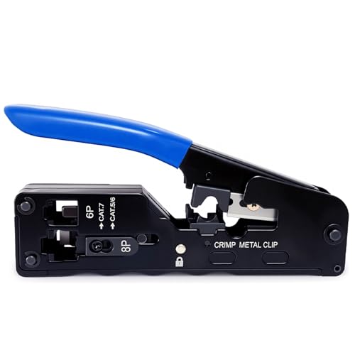 Pince à sertir RJ45 pour réseau, outil tout-en-un CAT 5E/5/6/6A/7/8, pour connecteurs traversants blindés, coupe/dénudage/sertissage, pour connecteurs...