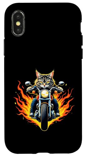 メインクーン 猫 バイクに乗る おもしろい メインクーン 猫 スマホケース iPhone X/XS 用