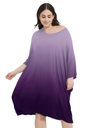 Image of KFUBUO Plus Size Nightgowns for Women Oversized Sleep Tshirts Dress Short Sleeves Sleepwear With Pocket Fit S-5XL