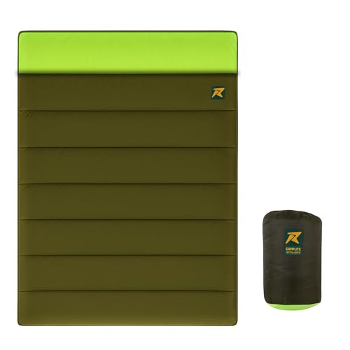 Image of Rocksport Double 2 Person Camplite Rectangular Sleeping Bag I +8 Degree C to +20 Degree C for Camping, Hiking, Indoor & Outdoor, Warm Sleep Bag l Free Adventure Pass (Yellow - Army Green)