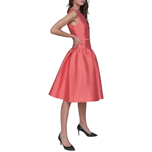 Image of Karl Lagerfeld Women's Sleeveless Boat Neck Drop Waist Belted Midi Dress