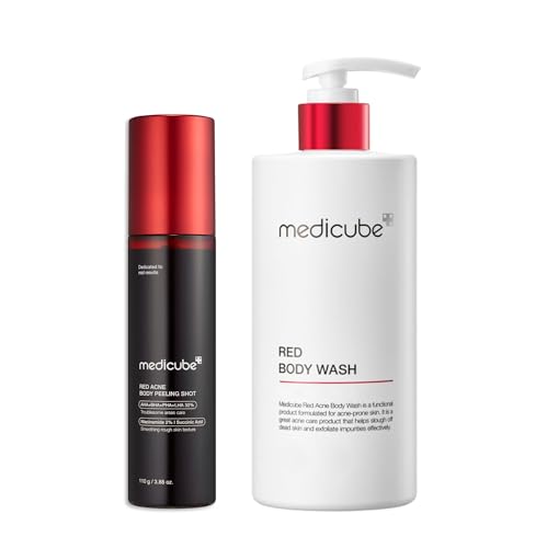 medicube red glow body essentials: Red Body Peeling Shot Body Spray Cleanser and Red Body Wash