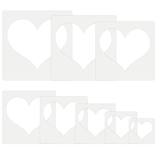 Large Heart Stencil 8 Pcs Valentines Day Heart Stencils Reusable Plastic Stencils for Painting on Wood Wall Fabric Paper Greeting Card Home Decor DIY Crafts