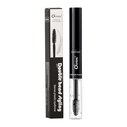 O'CHEAL 2 In 1 Double Head Black Curled Lashes Eyebrow Cream Styling 3D Feathery Wild Brow Wax Eyebrows Brush 02#DARK BROWM