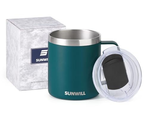 Image of SUNWILL 14oz Insulated Stainless Steel Reusable Coffee Mug, Double Wall, Powder Coated Forest Green