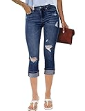 Luvamia Women's High Waist Ripped Capri Jeans - Classic Blue Plus Size Distressed Jeans - XXL / Size 20 / 22