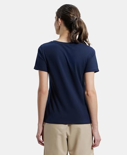 Image of Jockey AW89 Women Super Combed Cotton Rich Fabric Relaxed Fit V-Neck Half Sleeve T-Shirt
