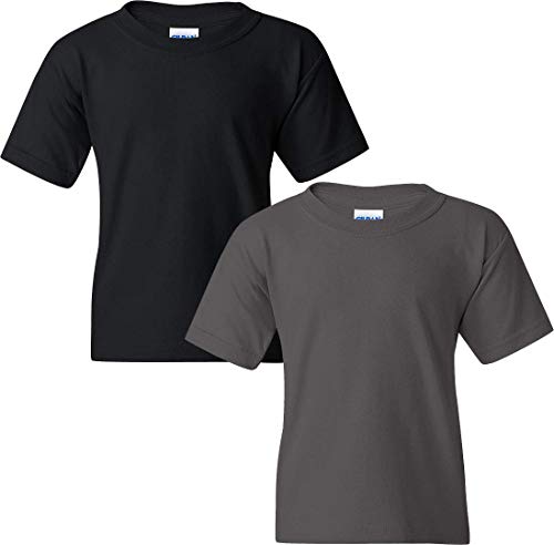 Image of Gildan Kids' Big Heavy Cotton Youth T-Shirt, 2-Pack LRG-Black-Charcoal