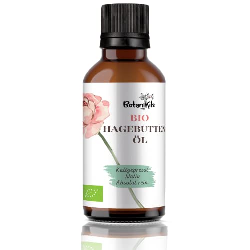 Bio Hagebuttenöl 50ml, Hagebuttenkern Öl in Premium Rohqualität aus organich zertifizierten Hagebutten - ideal für Antiage Gesichtspflege, Körper, Haare, Haut, Nägel Cover