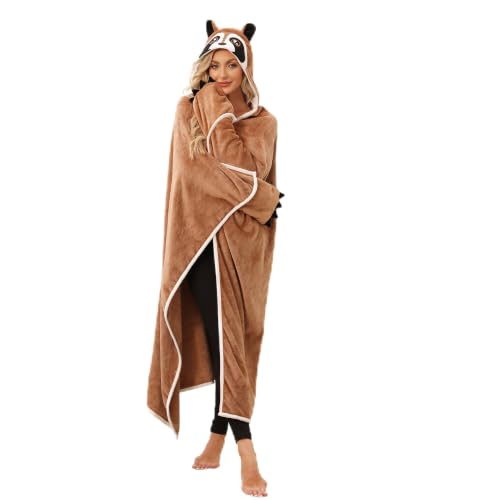 OUSIEDISIE Raccoon Gifts for Women Racoon Wearable Hooded Blanket Soft Cute Warm Fluffy Racoon Hooded Blanket
