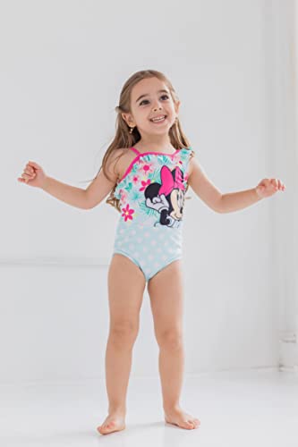 Disney Minnie Mouse Toddler Girls One Piece Bathing Suit Floral Polka Dots Blue 2T #TOP1