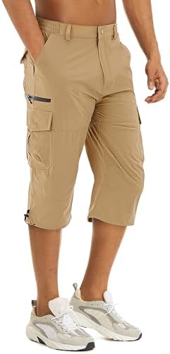 TACVASEN Men's Capri Pants Quick Dry Cargo Hiking Waterproof Long Shorts