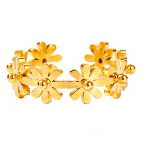 OIDIMS Daisy Flower Ring for Women Gold Plated Stainless Steel Adjustable Wrap Open Band Dainty Sunflower Promise Jewelry Minimalist Stacking Ring for Engagement Wedding Party Present for Daughter