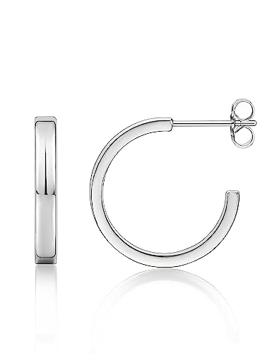 Limerencia Hypoallergenic G23 Pure Titanium Big Post Thin Square Edge Open Hoop | F136 Implant Grade Womens Dainty Hoop Earrings | Lightweight for Sensitive Ears (20 millimeters, Silver)
