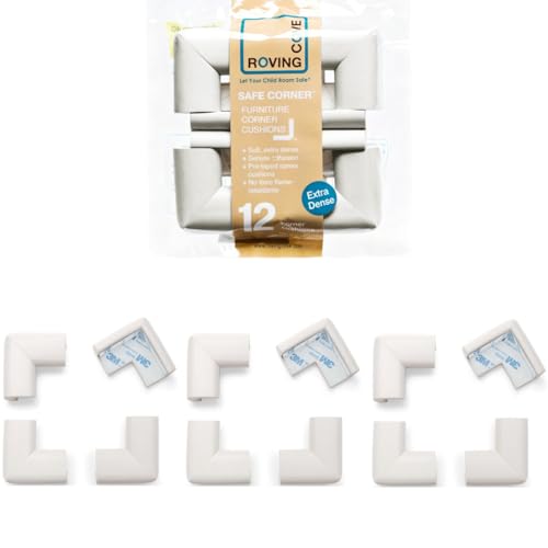 Image of Roving Cove HeftyFit Corner Protector for Baby (12 Large Corners), Heavy-Duty Soft Rubber Foam Furniture Corner Bumper Guards, 3M Adhesive Pre-Taped, Oyster White (Off White)