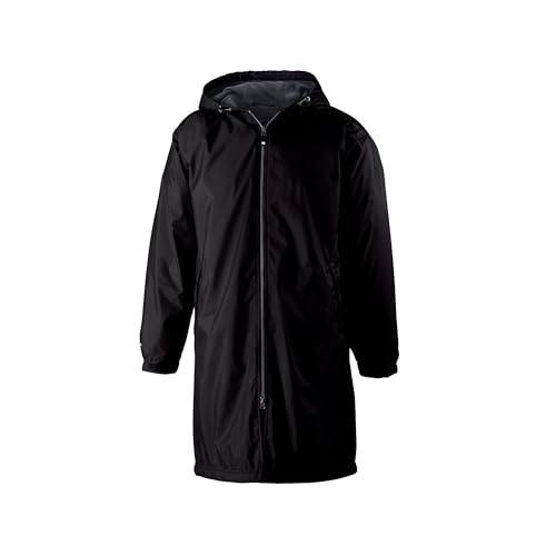 Holloway Mens Conquest Knee-Length Jacket – Warm-Up Wind/Water-Resistant Outerwear, Hooded & Adjustable Fit, Black, XX-Large