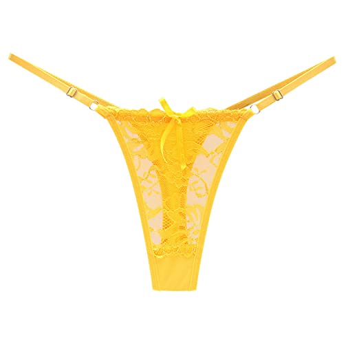 Cockjun Damen Dessous Unterwäsche Damen Sexy Spitzen Tanga Höschen Damen Unterhose Spitzen Tanga durchsichtig sexy Höschen gelb