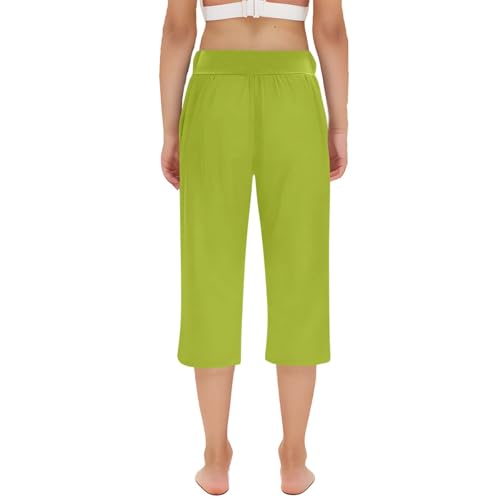 Girls' 𝐂apri Leggings Kids Workout Toddler Soft 𝗦tretch Crop Knee Pant Summer Cropped Pants with (Green, 8-9 Years)4