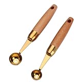 LOLIPPYY 2 piezas Cucharas para Frutas con Mango de Madera Cucharas para Bolas de Melón Diseño Ergonómico y Superficie Lisa para Cortar Sandía Melones y Postres Cocina