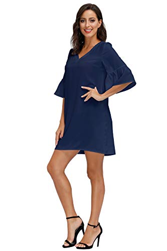 Image of BUENOS NINOS Dresses for Womens Summer Bell Sleeve V-Neck Shift Dress Mini Dress