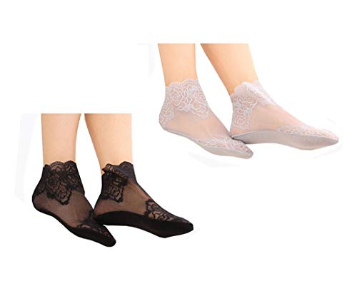 Long-Perfect Ultrathin Lace Socks Cotton Bottom Transparent Elastic Short Socks,Mesh Ankle Socks