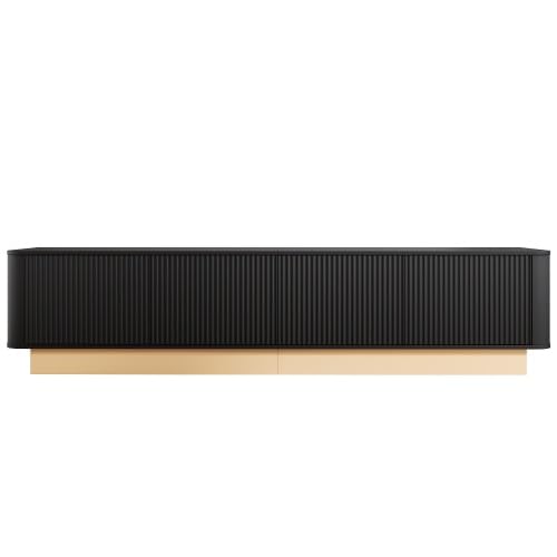 Meuble TV Noir 200 cm – Meuble Bas avec Rangement 4 Portes et étagères réglables – Grand Meuble télé Style Luxe pour écran Plat – Salon Moderne