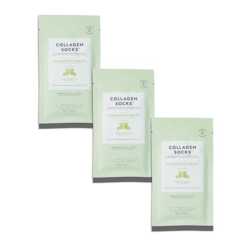 VOESH Collagen Socks, Collagen Socks for Dry Feet, 3 Pack, Herb Seed Oil, Cracked Heel Repair, Moisturizing Socks, Spa Pedicure Treatment, Spa Socks, Foot Peel Masks, Vegan