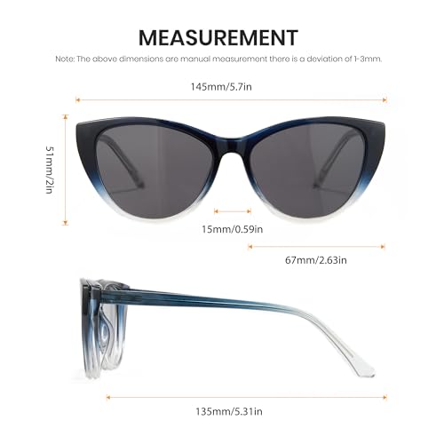 Image of Cyxus Cat Eye Magnetic Clip-On Sunglasses Women Polarized Blue Light Blocking UV400 Protection P1221
