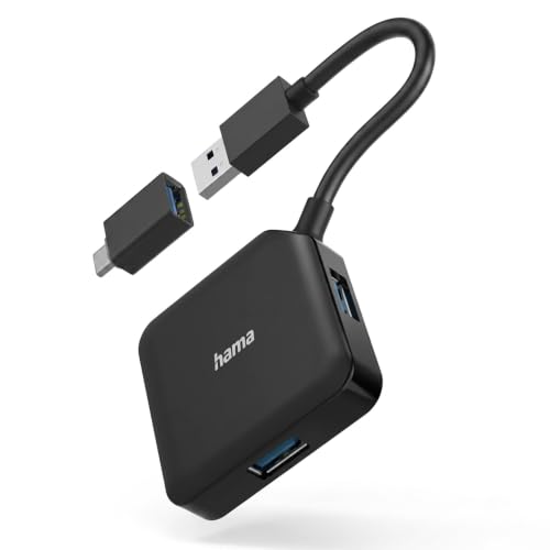 Image of Hama 4-in-1 USB 3.2 Hub - 4-Port USB-A Splitter | with USB-C Adapter, 5Gbps Fast Data Transfer, Plug & Play Expander for Laptop, MacBook, PC & Type-C Devices 5 Years Warranty