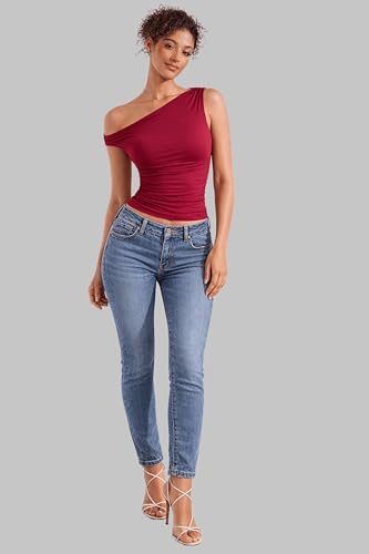 Image of London Hills Off Shoulder Tshirt for Women | Off Shoulder Top for Women Stylish | Concert Tops for Womens | Tops for Women Western | Tops for Woman | Women T-Shirts | Women's One Shoulder Top