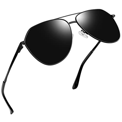 Joopin Gafas de Sol Hombre y Mujer Polarizadas Negras de Metal Grandes Tipo Militar para Conducir Viajar Montaña Ciclismo Deporte Sunglasses Men Women Black Oculos de Sol Homem