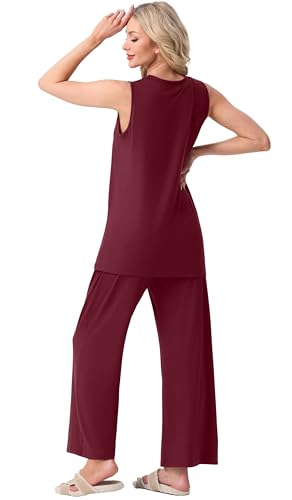 Image of PrinStory Womens Pajamas Sets 2 Piece Soft Pjs for Women Sleeveless Pajama Set Summer Loungewear with Pockets
