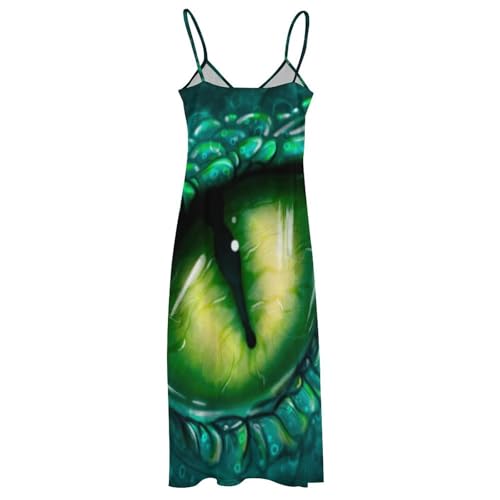 Robe d'été sans manches longue robe maxi yeux dragon vert - 4