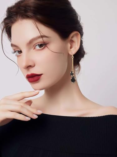 Green/Blue/Black/Red CZ Drop Earrings for Women Rose Gold Plated Long Dangle Chain Earring Elegant Trendy Jewelry3