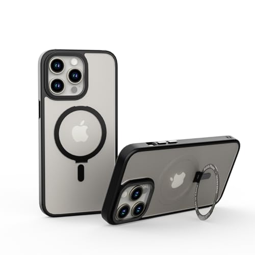 TOTU for iPhone 15 Pro Max Case Black with Invisible Stand, [Anti-Yellowing][Military-Grade Protection][Compatible with Magnetic Accessories ] Women Men 15 Pro Max Phone Case 6.7 Inch 2023, Black