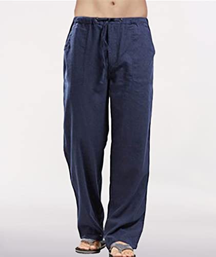 SOMTHRON Men's Loose Plus Cotton Linen Summer Breathable Casual Cropped Pants Solid Drawstring Sweatpants Joggers3