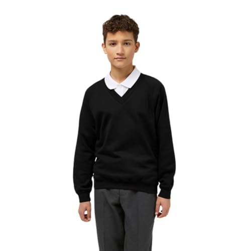 Trutex Kids Black School Jumper V Neck Cotton-Rich Knit Raglan Sleeve School Uniform Sweater for Boys and Girls - Ages 2-3