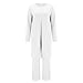 Women's Fashion 2 Piece Set Solid Color Round Neck Long Sleeved High Slit Long Tops Shirt Elastic Waist (White, XXL)