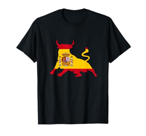 Spain Flag T-shirt Camiseta de lucha de toros españoles con bandera de España Camiseta - Hombre, Mujer, Unisex niños - T_shirt - Flag T-shirt - Black - Pequeño - Manga corta