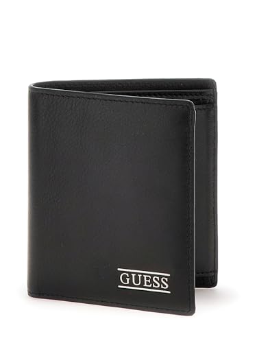 GUESS Carteira de couro preta elegante jeans masculina, Preto