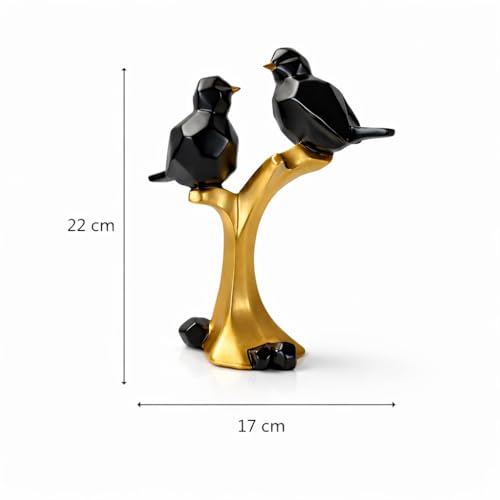 Image of Xtore Striking Geometric Bird Pair Sculpture for Home & Office Decor | Modern Black & Gold Perched Birds Showpiece for Living Room, Shelf & Table Styling (22 cm)