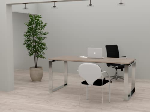 Mesa De Oficina Con Estructura De Marco Cerrado Efecto Cromo, Para Teletrabajo, Despachos, Sala De Estudios Y Ordenadores. Con Gran Amplitud Para Dar Más Comodidad. Roble, 180x80 Mesa De Oficina Con Estructura De Marco Cerrado Efecto Cromo, Para Teletrabajo, Despachos, Sala De Estudios Y Ordenadores. Con Gran Amplitud Para Dar Más Comodidad. Roble, 180x80