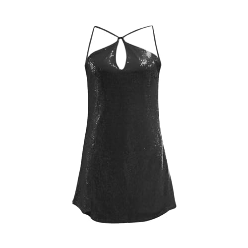 Image of BOLLEY JOSS Sequin Mini Dress for Women Halter Keyhole Criss Cross Open Back Party Dress Backless Short Cocktail Dresses