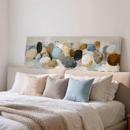 Quadro su tela in stile Mid-Century Stones, stampa incorniciata lunga e stretta, decorazione panoramica ampia, grandi dimensioni, tonalità della terra, arte murale Wabi Sabi (20x60 cm/senza cornice)
